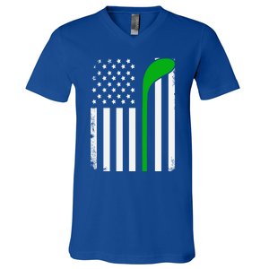 Golf Us Flag Funny Golf Lover Patricks Day Gift V-Neck T-Shirt