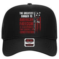 Gun Usa Flag American Freedom Funny Government High Crown Mesh Back Trucker Hat