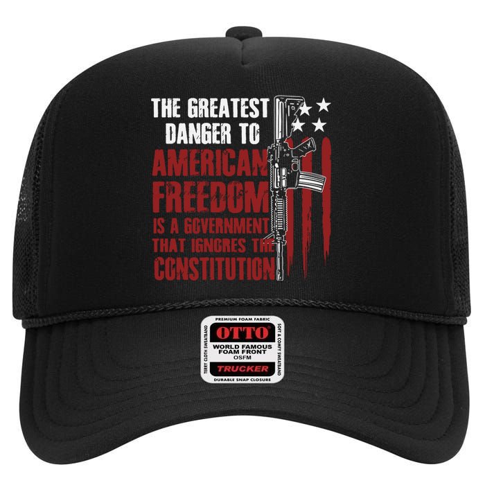 Gun Usa Flag American Freedom Funny Government High Crown Mesh Back Trucker Hat