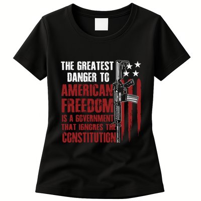 Gun Usa Flag American Freedom Funny Government Womens T-Shirt