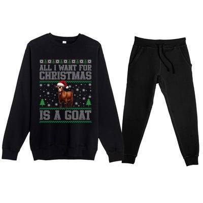 Goat Ugly Funny Christmas Snowflakes Tree Santa Hat Xmas Gift Premium Crewneck Sweatsuit Set