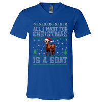 Goat Ugly Funny Christmas Snowflakes Tree Santa Hat Xmas Gift V-Neck T-Shirt