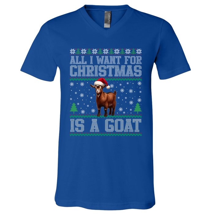 Goat Ugly Funny Christmas Snowflakes Tree Santa Hat Xmas Gift V-Neck T-Shirt