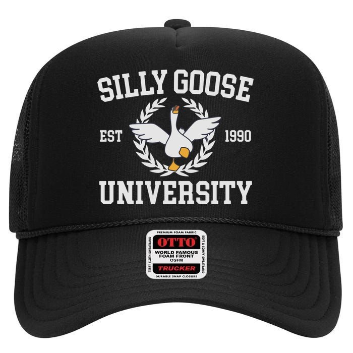 Goose University Funny High Crown Mesh Back Trucker Hat