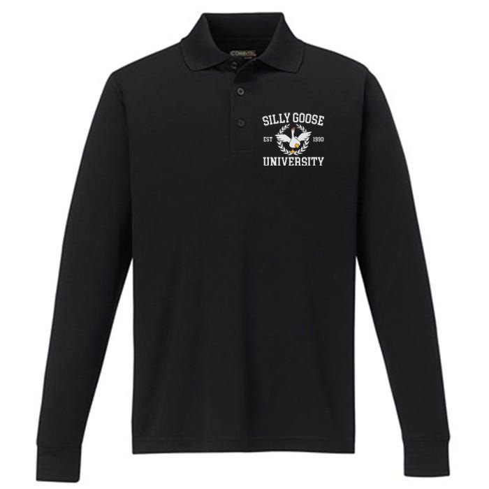 Goose University Funny Performance Long Sleeve Polo