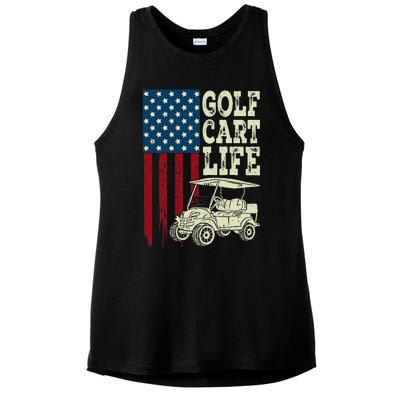 Golf Us Flag Golf Cart Life Gift Funny Golf Ladies PosiCharge Tri-Blend Wicking Tank