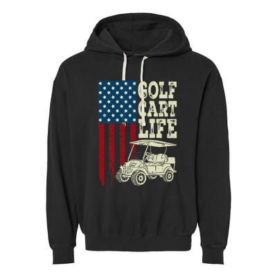 Golf Us Flag Golf Cart Life Gift Funny Golf Garment-Dyed Fleece Hoodie