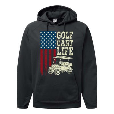 Golf Us Flag Golf Cart Life Gift Funny Golf Performance Fleece Hoodie