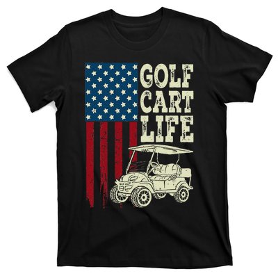 Golf Us Flag Golf Cart Life Gift Funny Golf T-Shirt