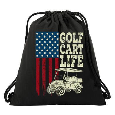 Golf Us Flag Golf Cart Life Gift Funny Golf Drawstring Bag