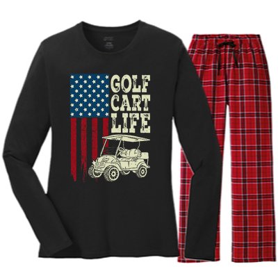 Golf Us Flag Golf Cart Life Gift Funny Golf Women's Long Sleeve Flannel Pajama Set 