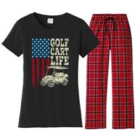 Golf Us Flag Golf Cart Life Gift Funny Golf Women's Flannel Pajama Set