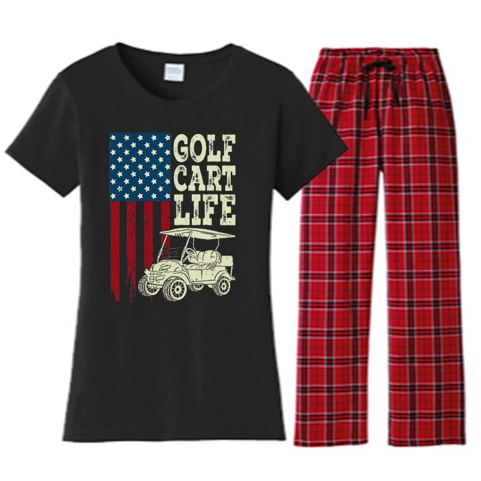 Golf Us Flag Golf Cart Life Gift Funny Golf Women's Flannel Pajama Set