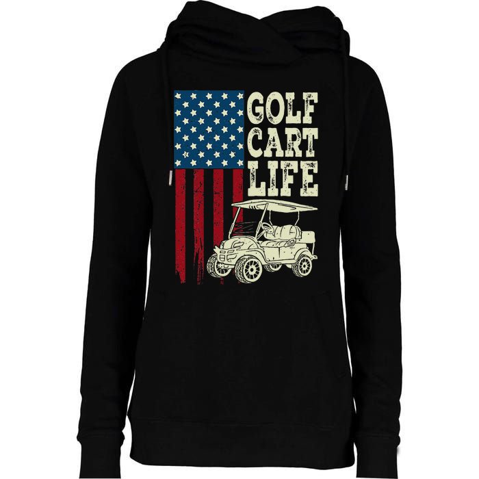 Golf Us Flag Golf Cart Life Gift Funny Golf Womens Funnel Neck Pullover Hood