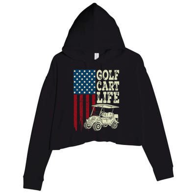 Golf Us Flag Golf Cart Life Gift Funny Golf Crop Fleece Hoodie