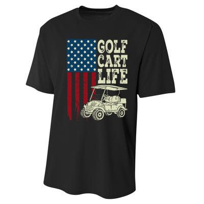 Golf Us Flag Golf Cart Life Gift Funny Golf Performance Sprint T-Shirt