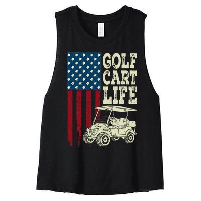 Golf Us Flag Golf Cart Life Gift Funny Golf Women's Racerback Cropped Tank