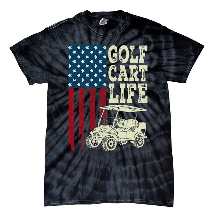 Golf Us Flag Golf Cart Life Gift Funny Golf Tie-Dye T-Shirt