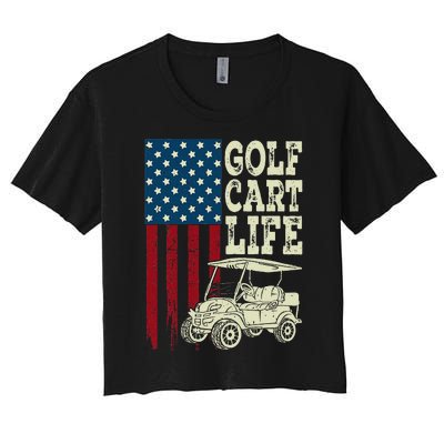 Golf Us Flag Golf Cart Life Gift Funny Golf Women's Crop Top Tee