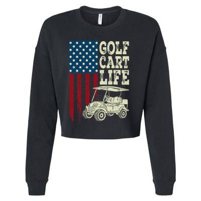 Golf Us Flag Golf Cart Life Gift Funny Golf Cropped Pullover Crew