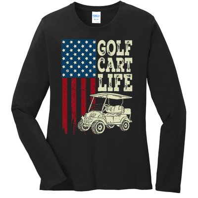 Golf Us Flag Golf Cart Life Gift Funny Golf Ladies Long Sleeve Shirt