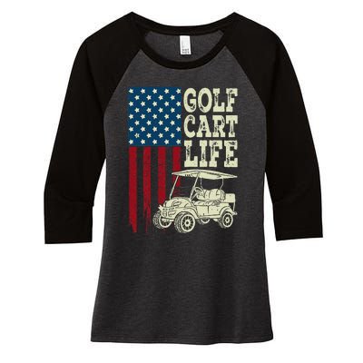 Golf Us Flag Golf Cart Life Gift Funny Golf Women's Tri-Blend 3/4-Sleeve Raglan Shirt