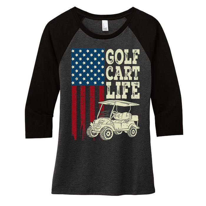 Golf Us Flag Golf Cart Life Gift Funny Golf Women's Tri-Blend 3/4-Sleeve Raglan Shirt