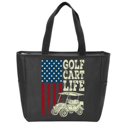 Golf Us Flag Golf Cart Life Gift Funny Golf Zip Tote Bag