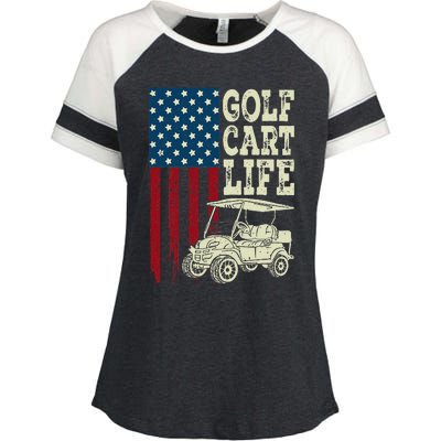 Golf Us Flag Golf Cart Life Gift Funny Golf Enza Ladies Jersey Colorblock Tee