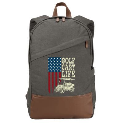 Golf Us Flag Golf Cart Life Gift Funny Golf Cotton Canvas Backpack