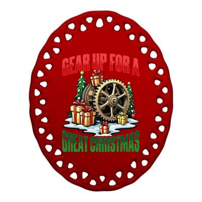 Gear Up For Christmas Steampunk Christmas Holiday Ceramic Oval Ornament