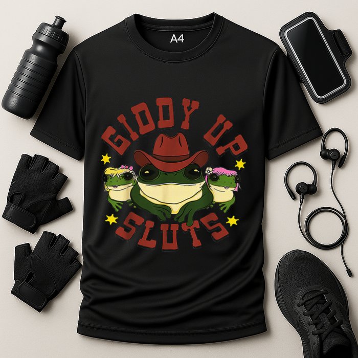 Giddy Up Funny Frogs Funny Western Country Cooling Performance Crew T-Shirt