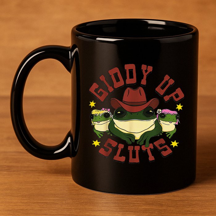 Giddy Up Funny Frogs Funny Western Country 11oz C Handle Ceramic Mug