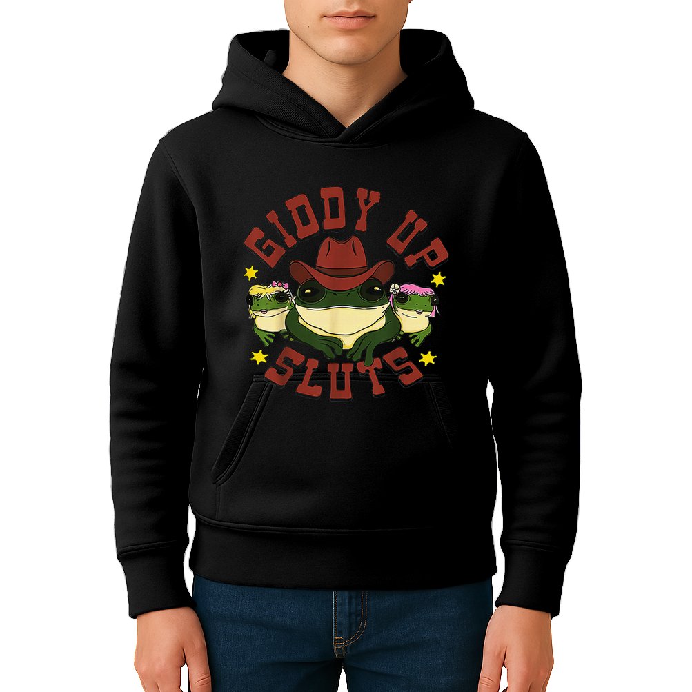 Giddy Up Funny Frogs Funny Western Country Kids Hoodie
