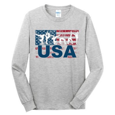 Gymnastics Usa Girl Patriotism Funny Sports Us American Gift Tall Long Sleeve T-Shirt