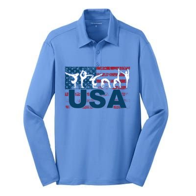 Gymnastics Usa Girl Patriotism Funny Sports Us American Gift Silk Touch Performance Long Sleeve Polo