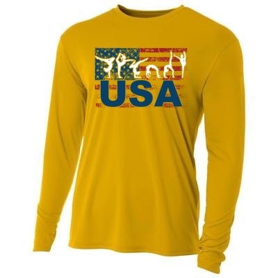 Gymnastics Usa Girl Patriotism Funny Sports Us American Gift Cooling Performance Long Sleeve Crew