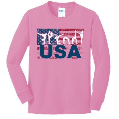 Gymnastics Usa Girl Patriotism Funny Sports Us American Gift Kids Long Sleeve Shirt