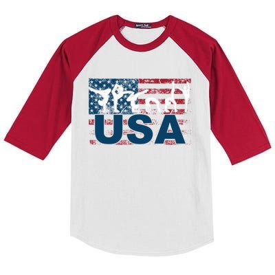 Gymnastics Usa Girl Patriotism Funny Sports Us American Gift Kids Colorblock Raglan Jersey