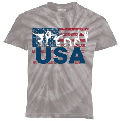 Gymnastics Usa Girl Patriotism Funny Sports Us American Gift Kids Tie-Dye T-Shirt