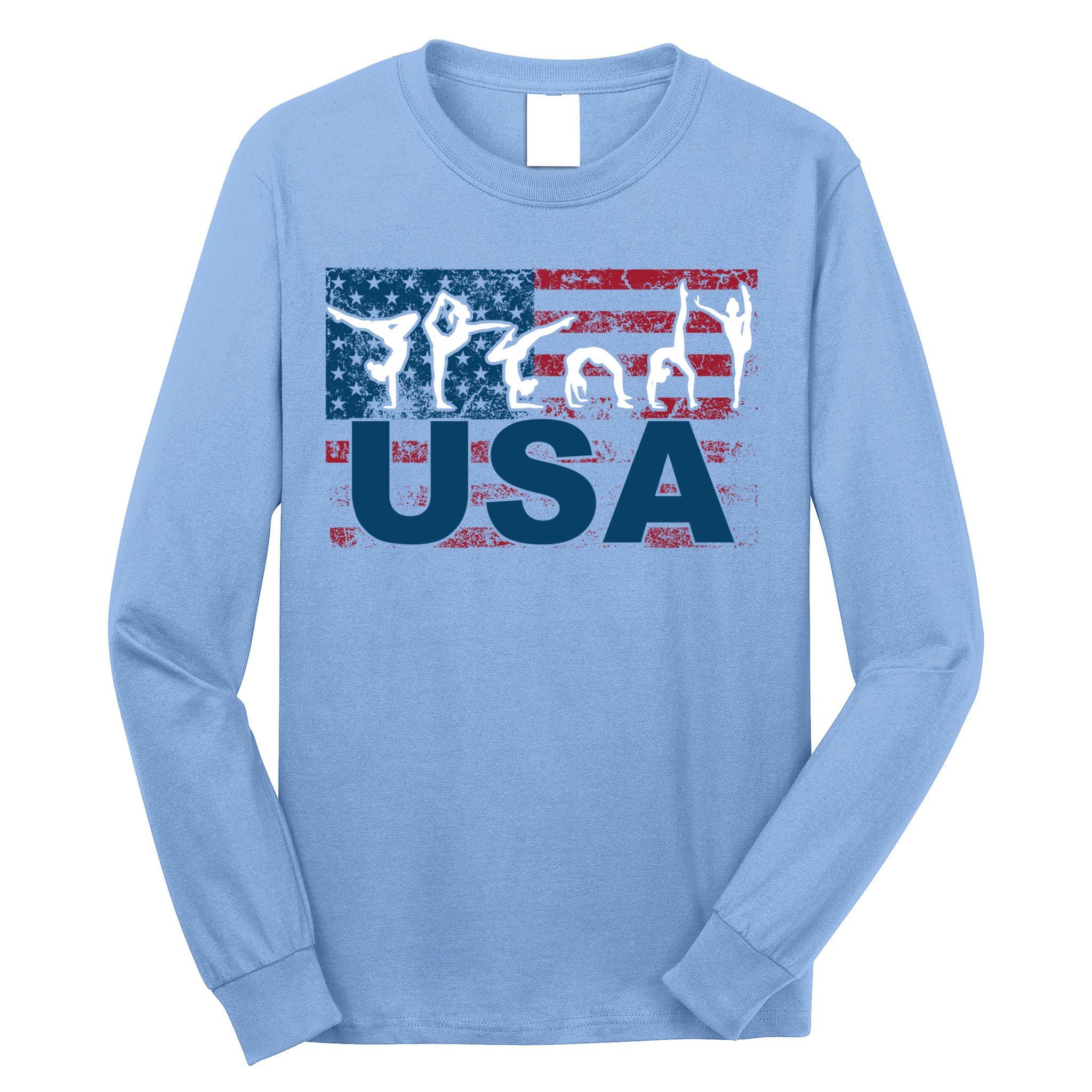 Gymnastics Usa Girl Patriotism Funny Sports Us American Gift Long Sleeve Shirt