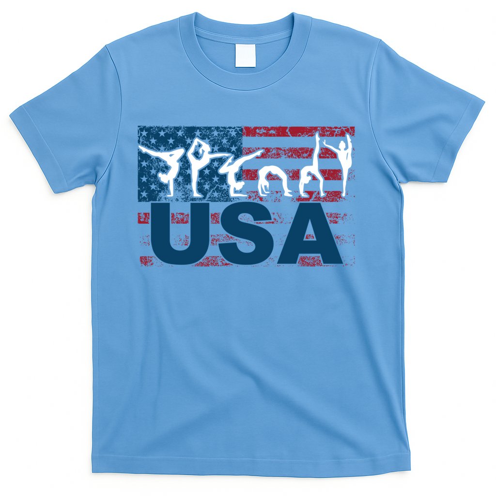 Gymnastics Usa Girl Patriotism Funny Sports Us American Gift T-Shirt