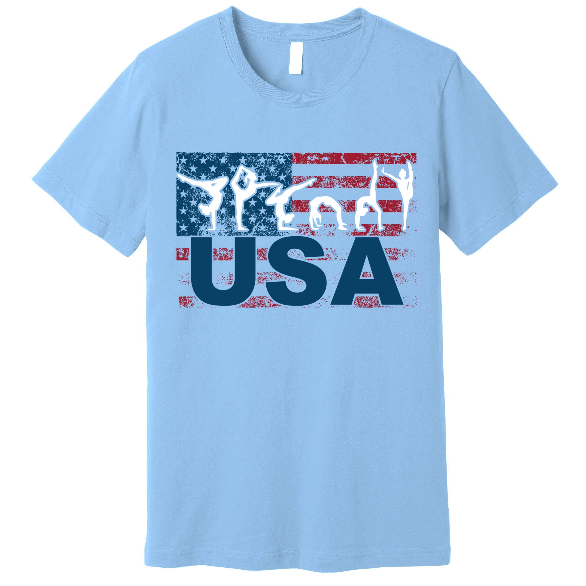 Gymnastics Usa Girl Patriotism Funny Sports Us American Gift Premium T-Shirt