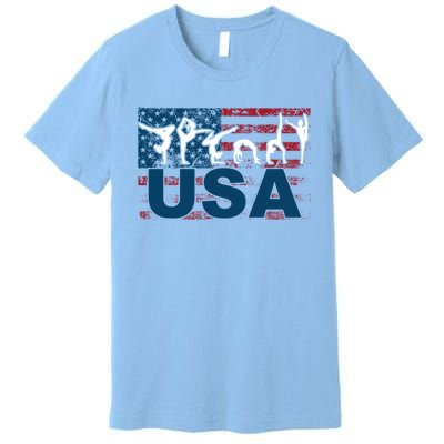 Gymnastics Usa Girl Patriotism Funny Sports Us American Gift Premium T-Shirt