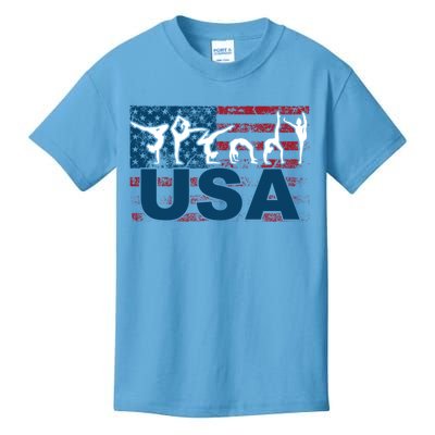 Gymnastics Usa Girl Patriotism Funny Sports Us American Gift Kids T-Shirt