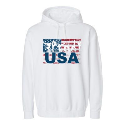 Gymnastics Usa Girl Patriotism Funny Sports Us American Gift Garment-Dyed Fleece Hoodie