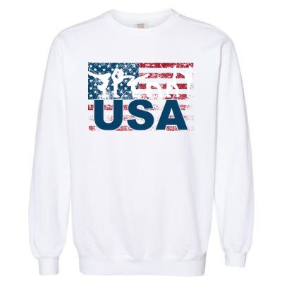 Gymnastics Usa Girl Patriotism Funny Sports Us American Gift Garment-Dyed Sweatshirt