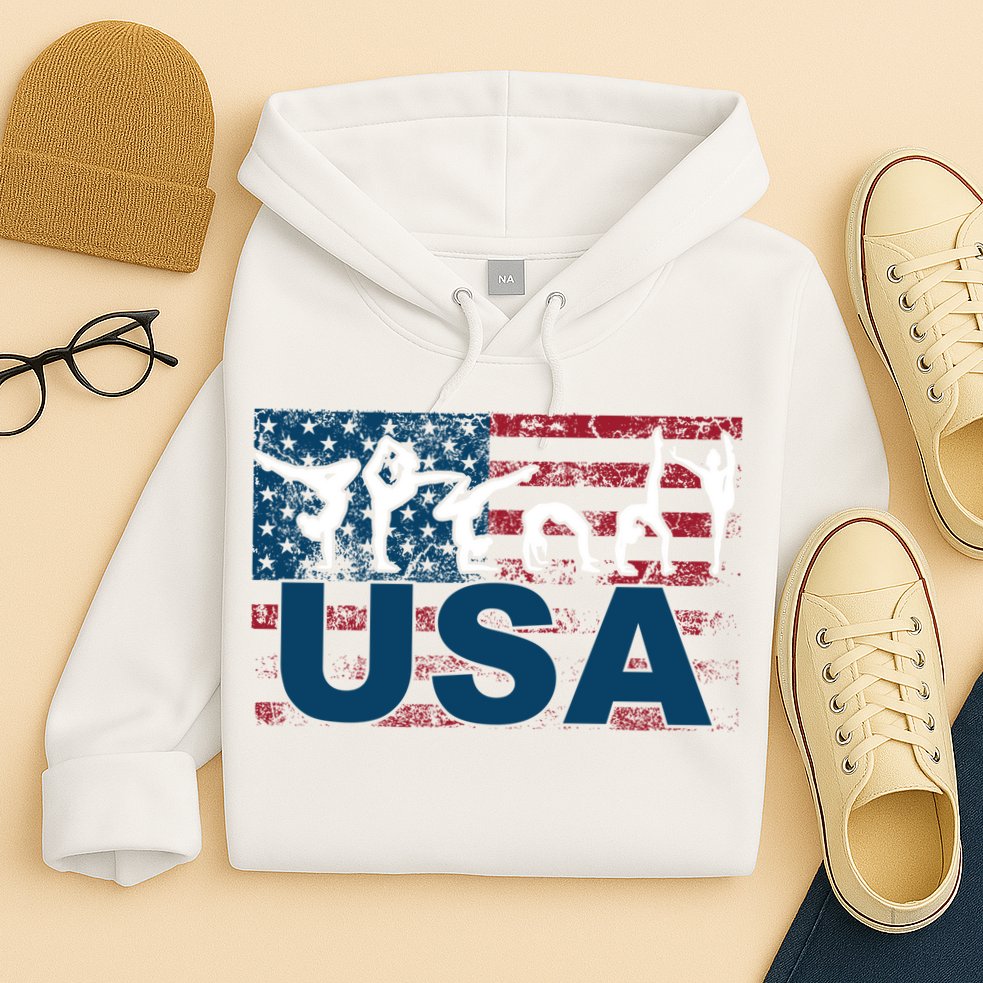 Gymnastics Usa Girl Patriotism Funny Sports Us American Gift Hoodie