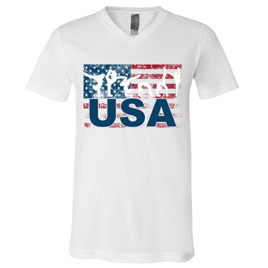 Gymnastics Usa Girl Patriotism Funny Sports Us American Gift V-Neck T-Shirt