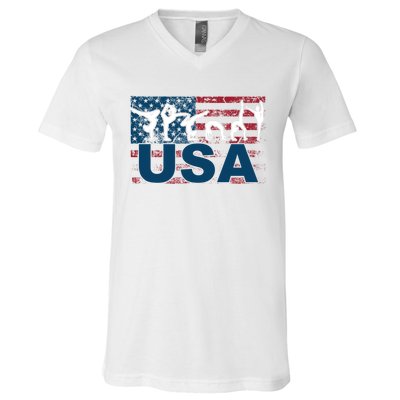 Gymnastics Usa Girl Patriotism Funny Sports Us American Gift V-Neck T-Shirt